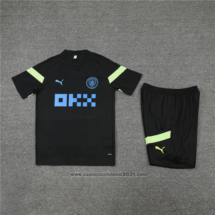 Fato de Treino Manchester City Manga Curta 2022-2023 Preto - Calcas Curta